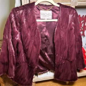 Rachel Roy Satin Lined Faux Fur Coat in Deep Plum size M